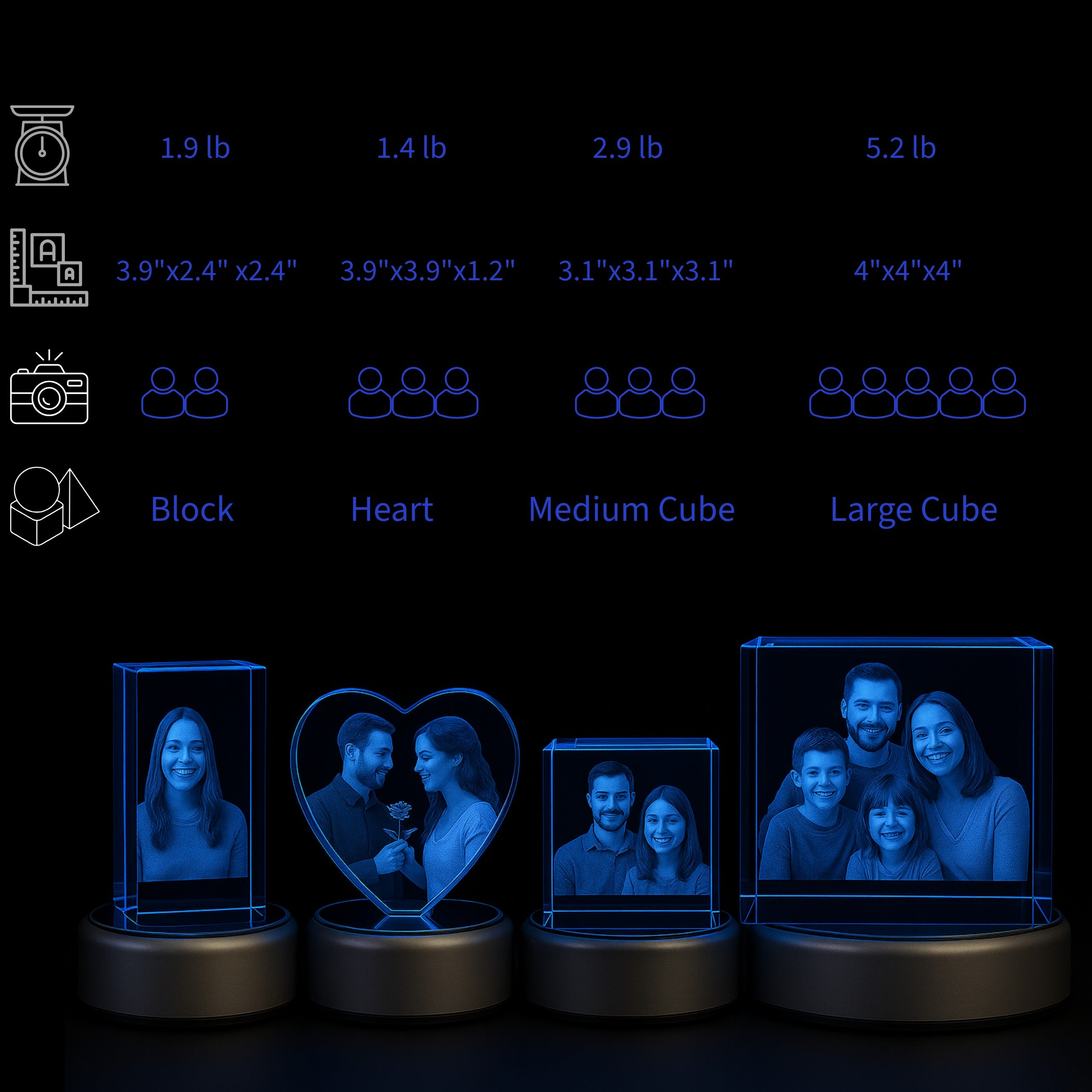 3D crystal photo laser etched personalized glass keepsake custom engraved picture gift for anniversary mothers day fathers day birthday valentines day christmas memorial pet loss unique custom gift idea for him and her