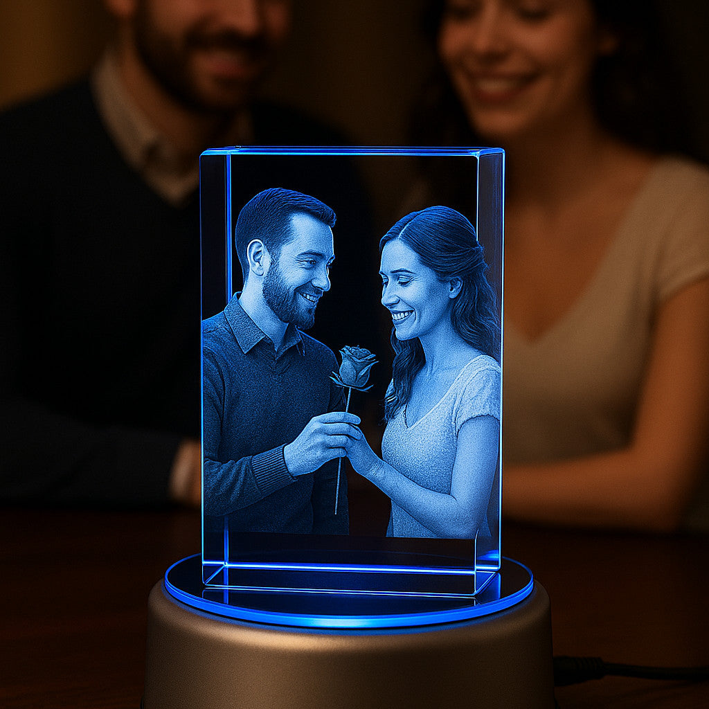 Custom 3D crystal photo block with LED light base anniversary mothers day fathers day valentines day christmas memorial gift