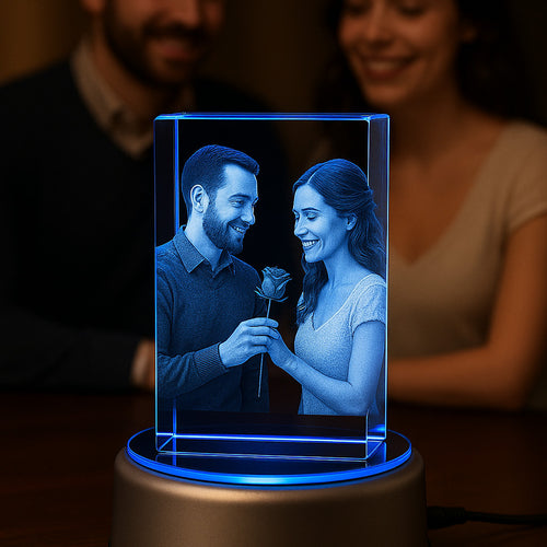 Custom 3D crystal photo block with LED light base anniversary mothers day fathers day valentines day christmas memorial gift
