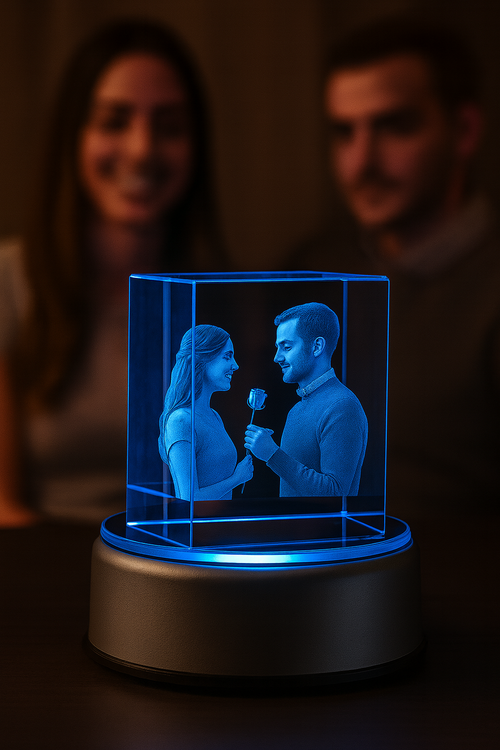 Custom 3D crystal cube photo with LED light base anniversary mothers day fathers day valentines day christmas memorial best gift picture idea