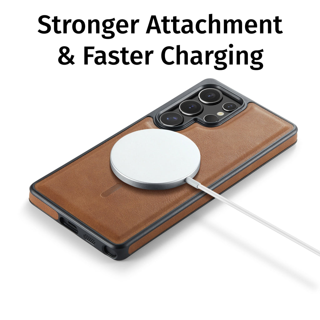 Samsung Galaxy S25 Ultra Case Magnetic Protective Leather Phone Case, Compatible with Magnetic Wireless Charging