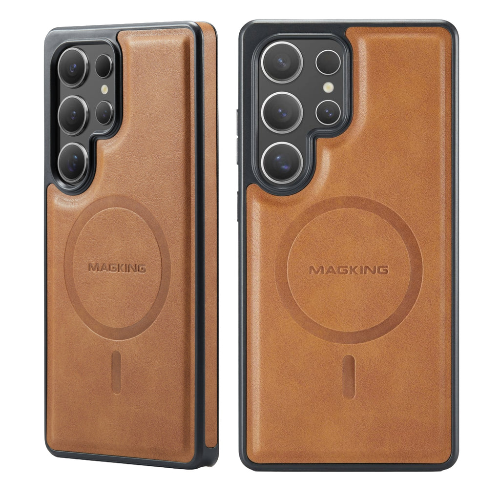 Samsung Galaxy S25 Ultra Case Magnetic Protective Leather Phone Case, Compatible with Magnetic Wireless Charging