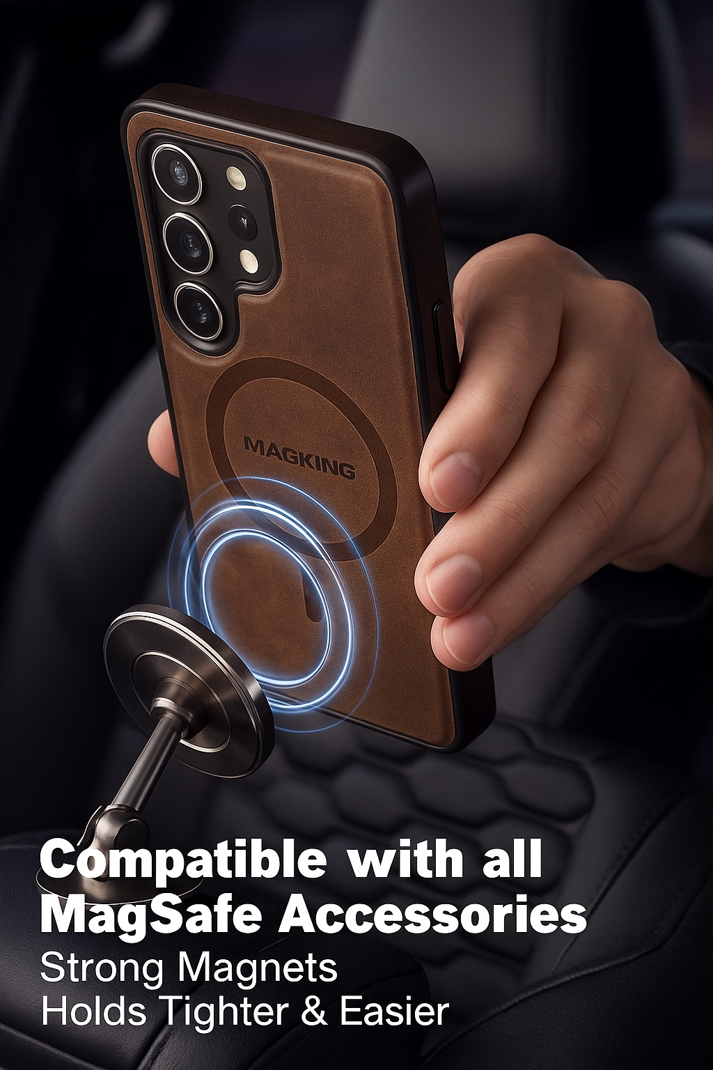 Samsung Galaxy S25 Ultra Case Magnetic Protective Leather Phone Case, Compatible with Magnetic Wireless Charging