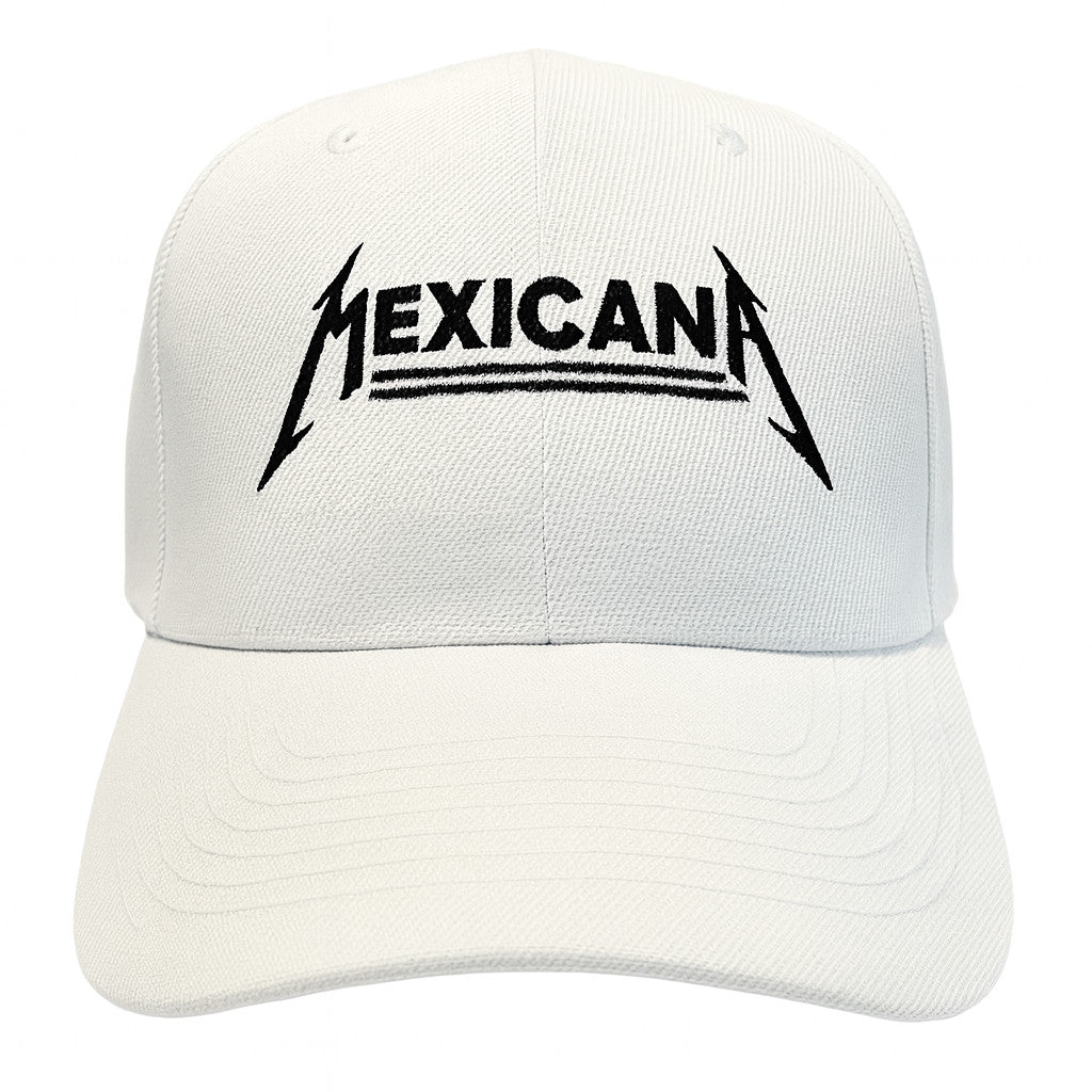 White hat with Mexico embroidery in black thread adjustable baseball cap for Mexico travel and casual outfits