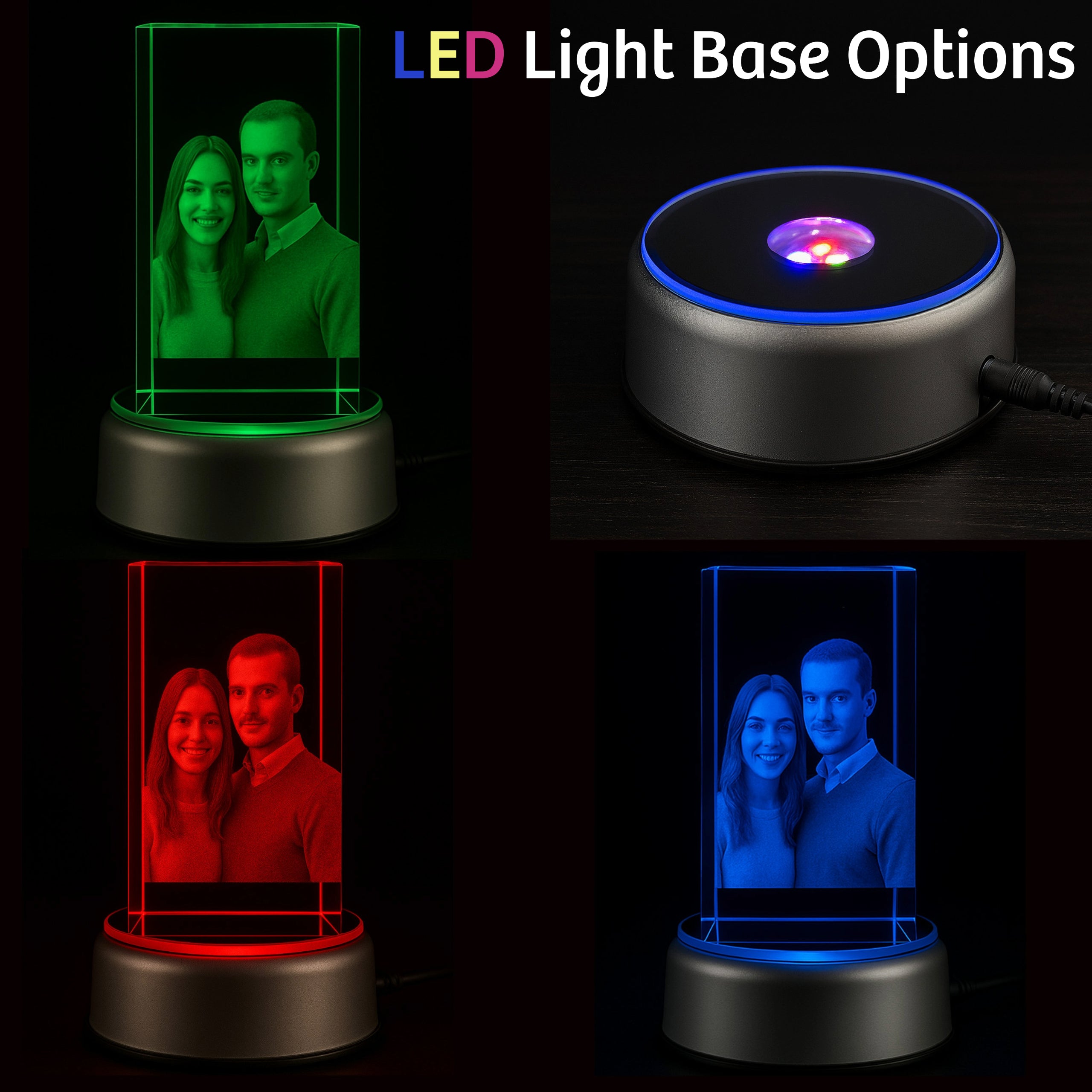 LED light base for 3D crystal photo display color changing LED stand enhances custom engraved crystal gifts for anniversary mothers day fathers day birthday valentines day christmas memorial pet loss and unique keepsake home decor