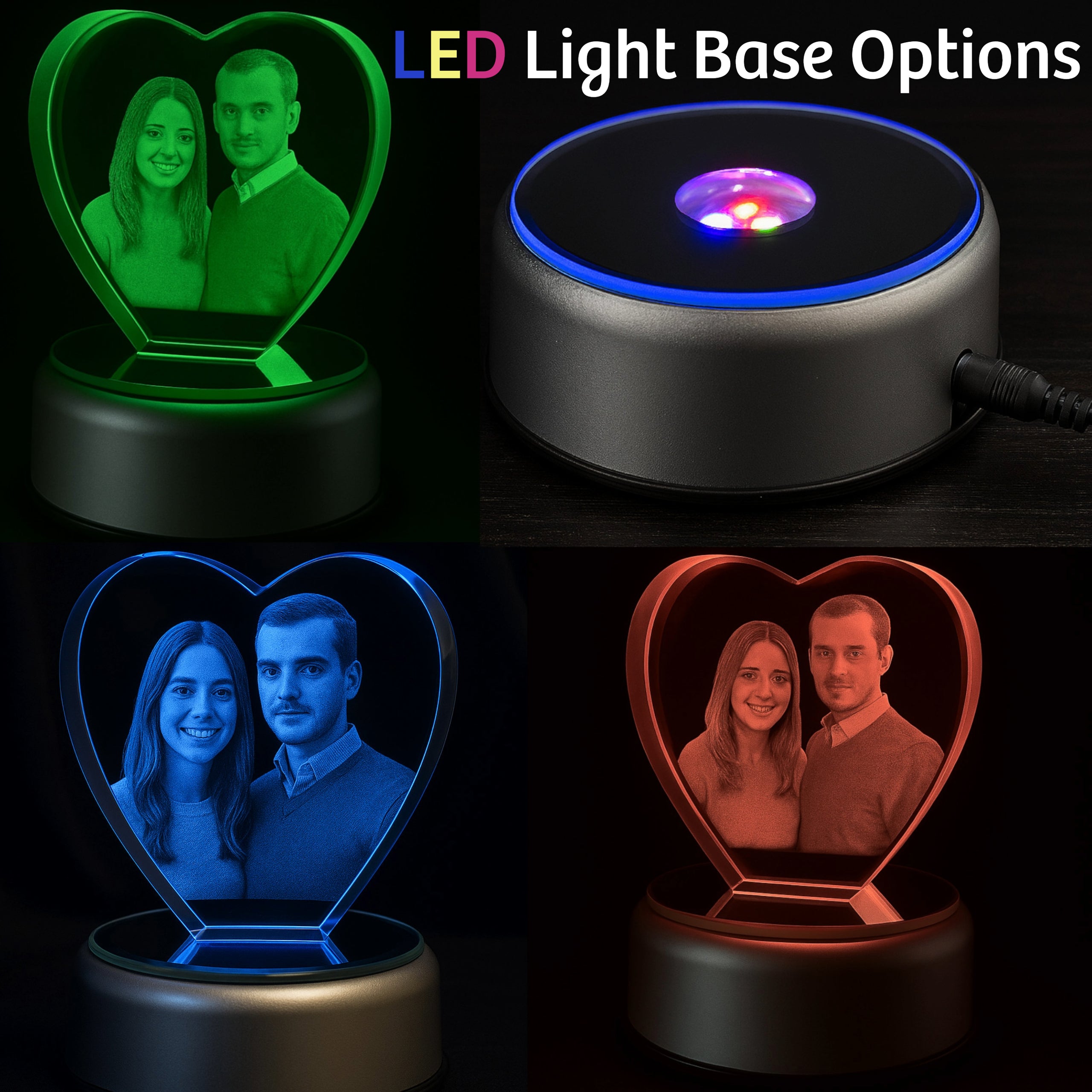 LED light base for 3D crystal photo display color changing LED stand enhances custom engraved crystal gifts for anniversary mothers day fathers day birthday valentines day christmas memorial pet loss and unique keepsake home decor