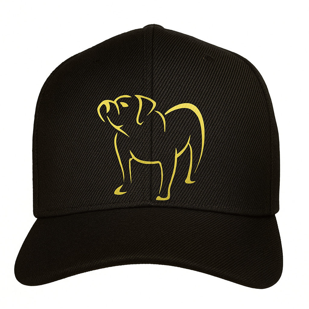 Black baseball hat with yellow thread dog design custom embroidered dog lover cap for men and women casual pet owner gift