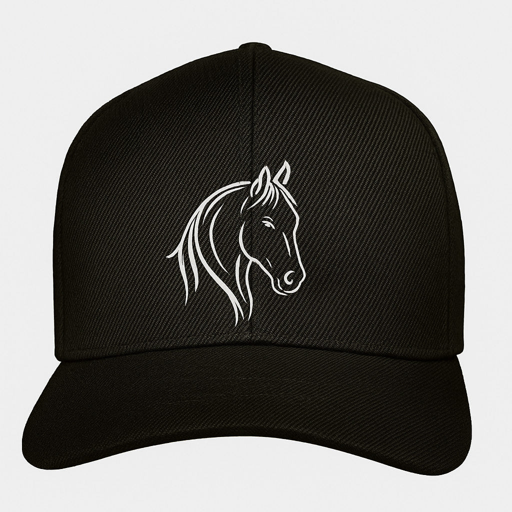 Black baseball hat with white thread horse design custom embroidered horse lover cap for men and women western style gift