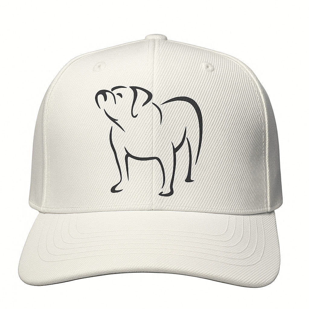 White baseball hat with black thread dog design custom embroidered dog lover cap for men and women casual pet owner gift