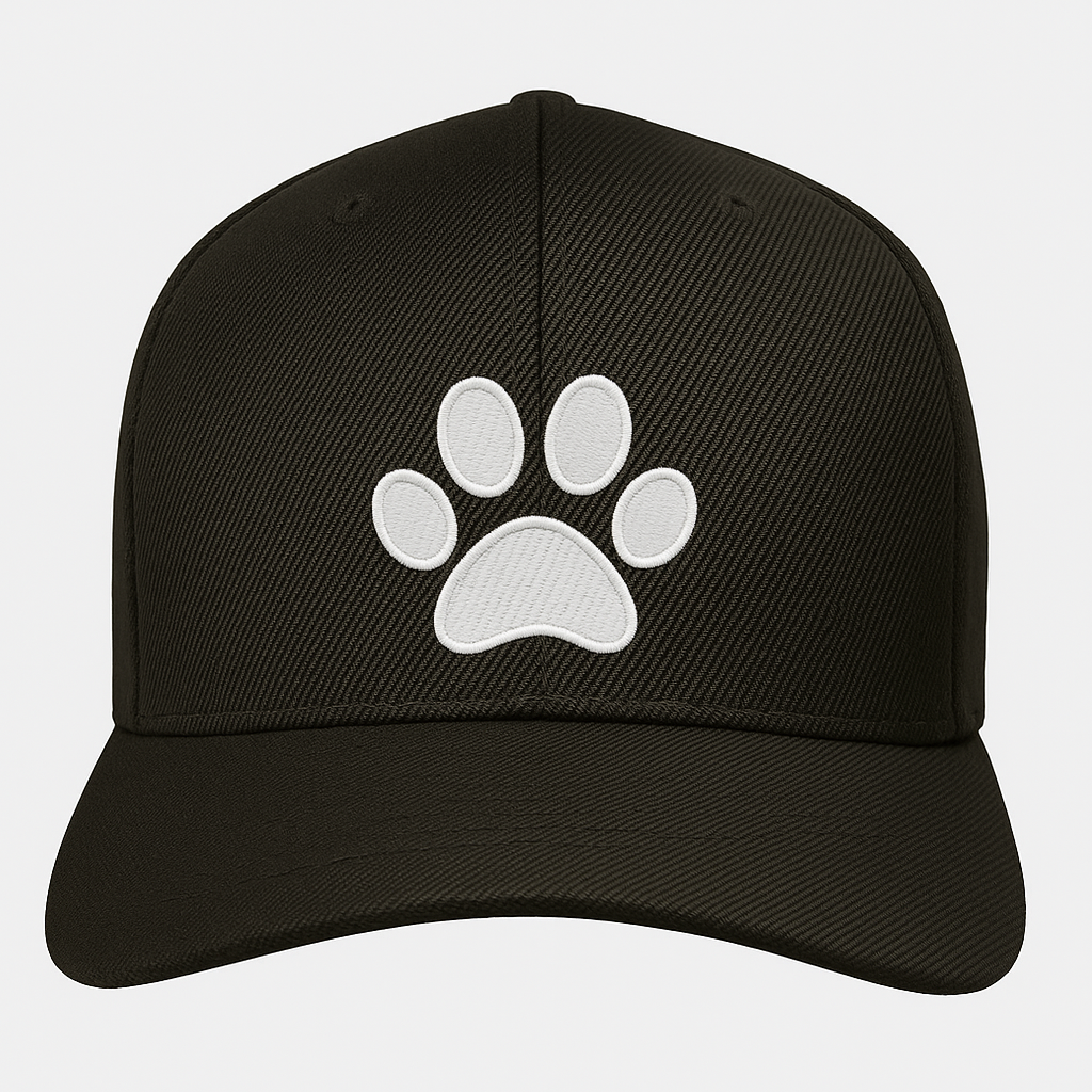 Black baseball hat with white thread dog paw design custom embroidered pet lover cap for men and women casual dog mom and dog dad gift