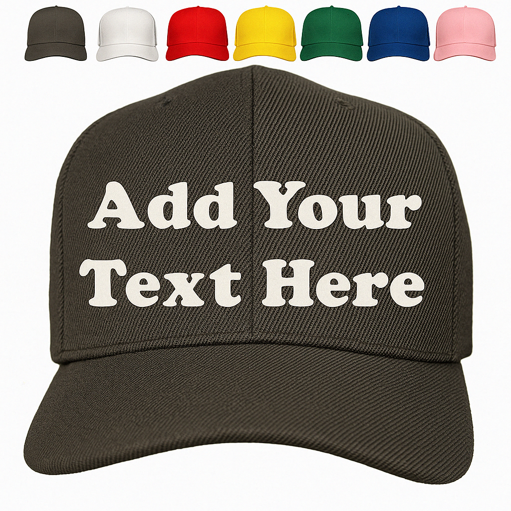 Black baseball hat custom embroidered text personalized cap adjustable fit choose thread color modern style hat for everyday outfits and gifts