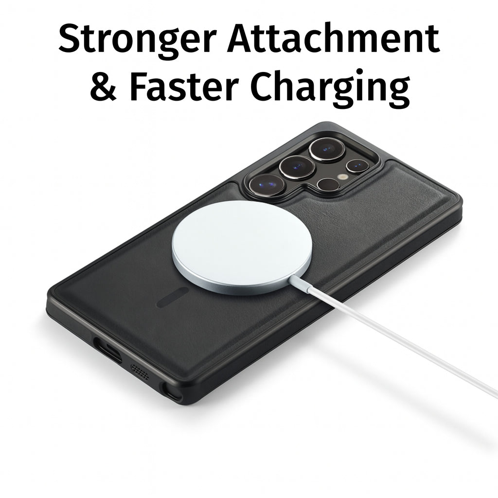 Samsung Galaxy S25 Ultra Case Magnetic Protective Leather Phone Case, Compatible with Magnetic Wireless Charging
