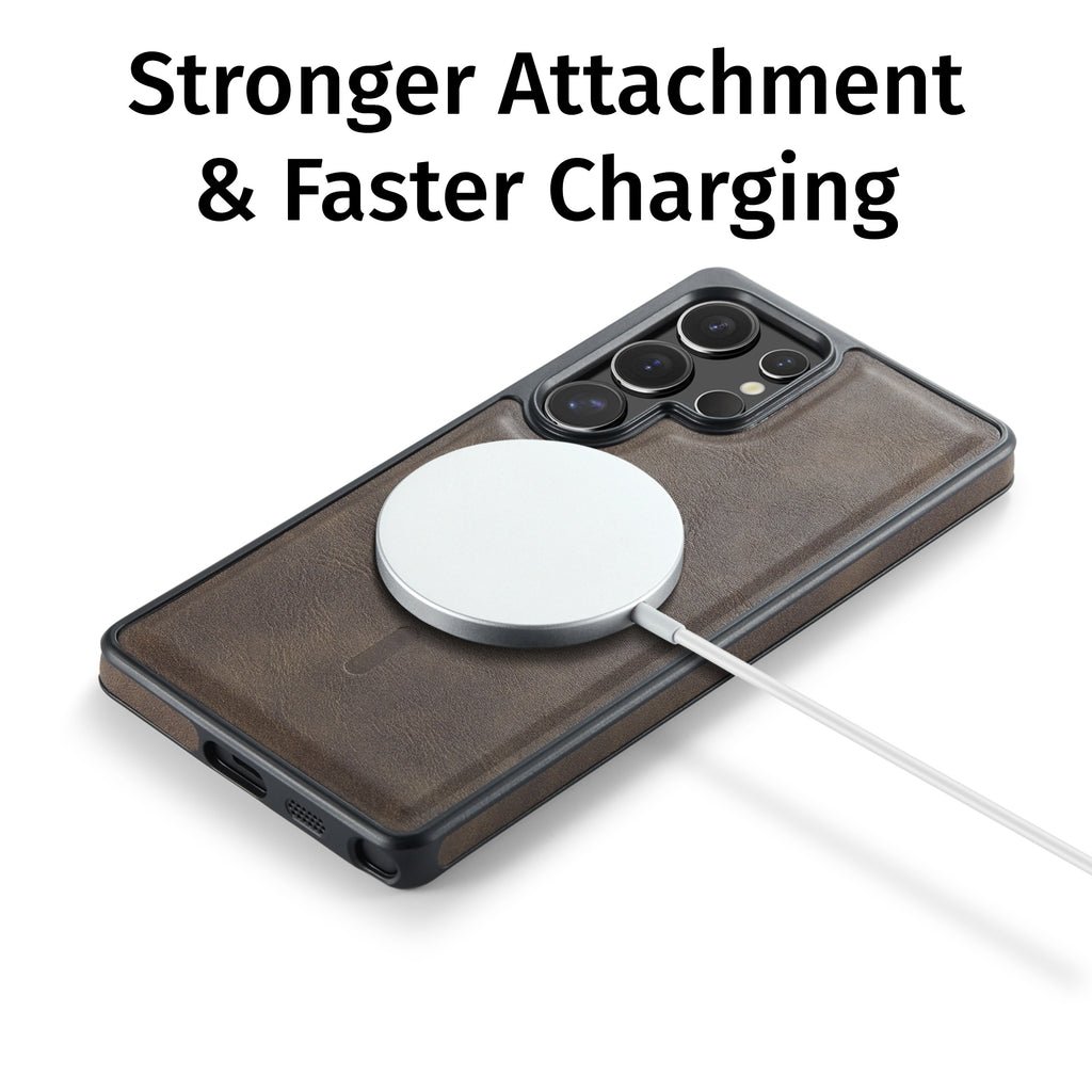 Samsung Galaxy S25 Ultra Case Magnetic Protective Leather Phone Case, Compatible with Magnetic Wireless Charging