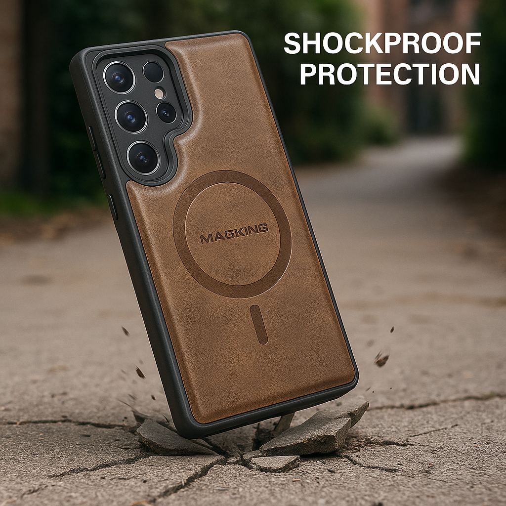 Samsung Galaxy S25 Ultra Case Magnetic Protective Leather Phone Case, Compatible with Magnetic Wireless Charging