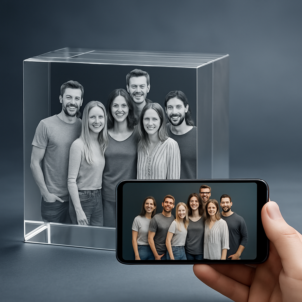 Custom 3D crystal cube photo with LED light base anniversary mothers day fathers day valentines day christmas memorial best gift picture idea