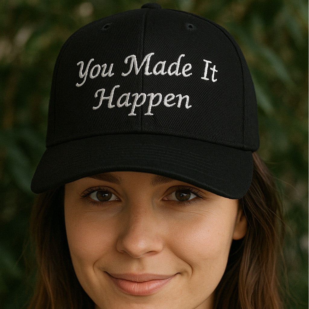 Black baseball hat custom embroidered text personalized cap adjustable fit choose thread color modern style hat for everyday outfits and gifts