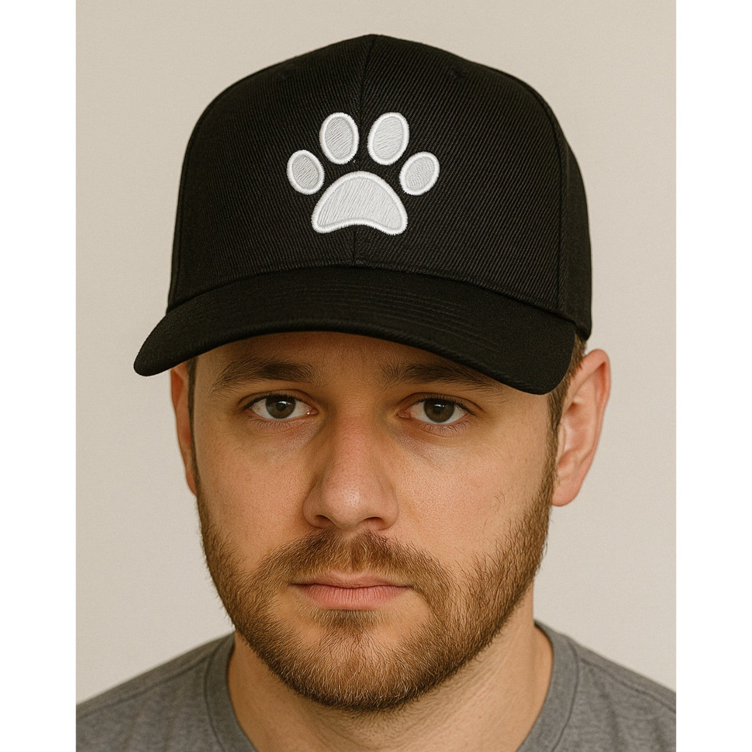 Black baseball hat with white thread dog paw design custom embroidered pet lover cap for men and women casual dog mom and dog dad gift