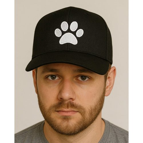 Black baseball hat with white thread dog paw design custom embroidered pet lover cap for men and women casual dog mom and dog dad gift