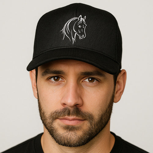 Black baseball hat with white thread horse design custom embroidered horse lover cap for men and women western style gift