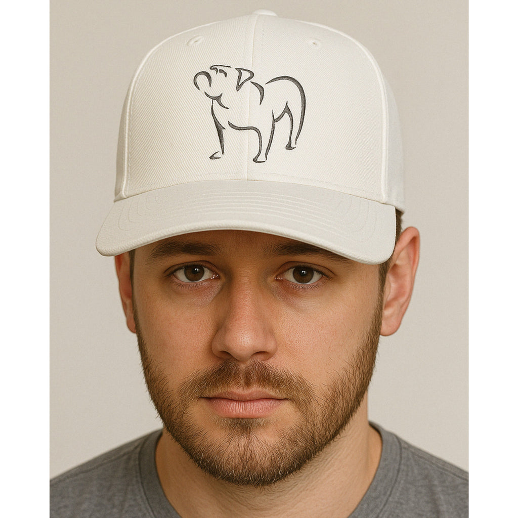 White baseball hat with black thread dog design custom embroidered dog lover cap for men and women casual pet owner gift