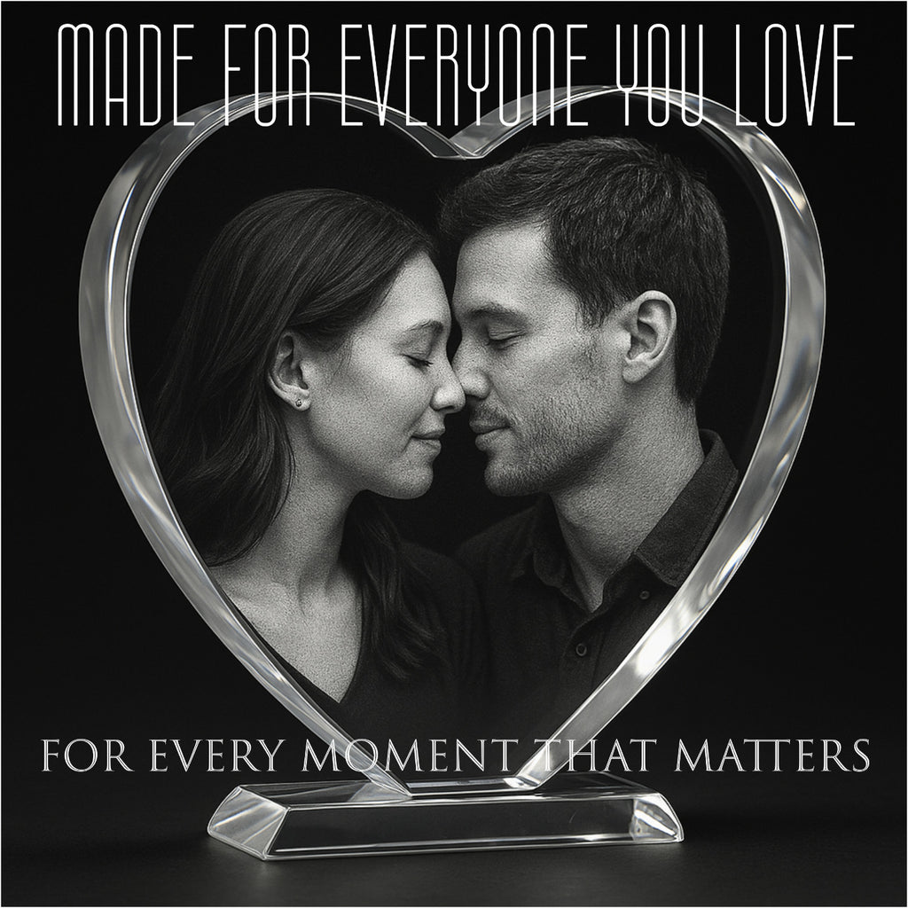 Custom 3D heart crystal photo with LED light base romantic anniversary mothers day fathers day valentines day christmas memorial gift