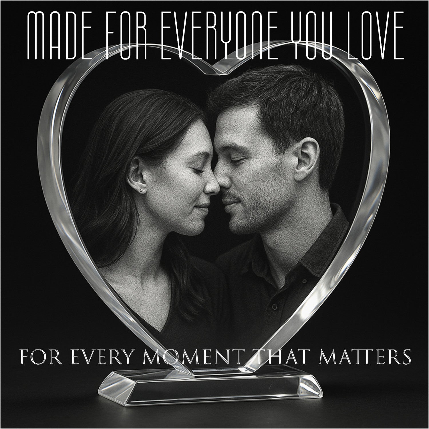 Custom 3D heart crystal photo with LED light base romantic anniversary mothers day fathers day valentines day christmas memorial gift