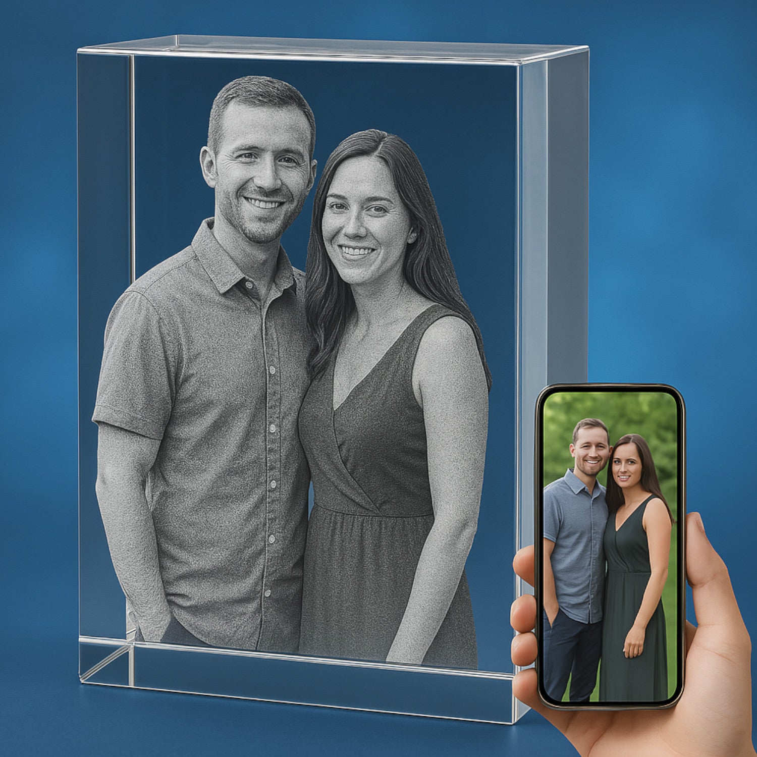 Custom 3D crystal photo block with LED light base anniversary mothers day fathers day valentines day christmas memorial gift