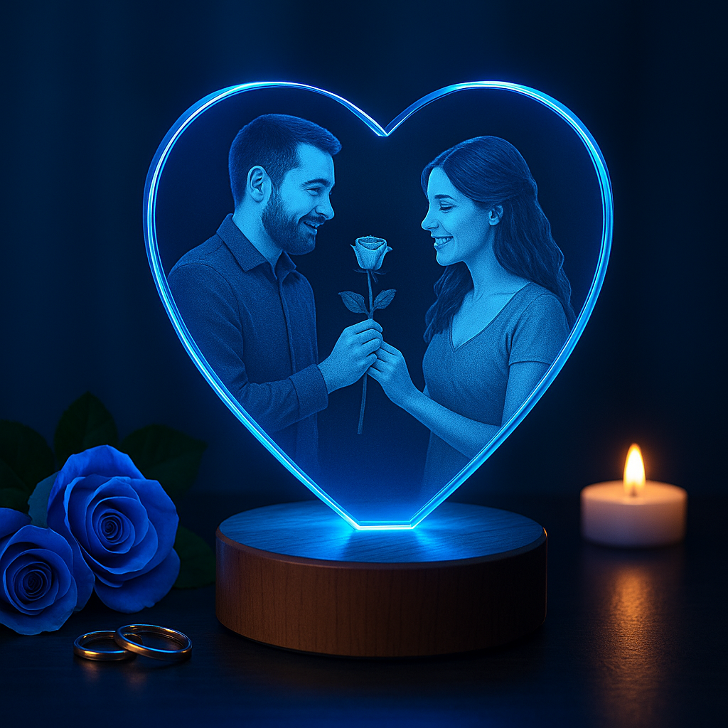 Custom 3D heart crystal photo with LED light base romantic anniversary mothers day fathers day valentines day christmas memorial gift