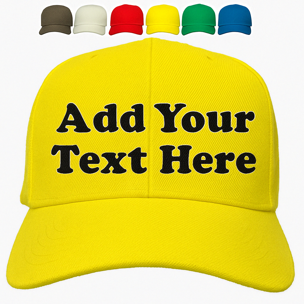 Yellow baseball hat with custom embroidered text personalized adjustable cap choose thread color unique gift for everyday casual style