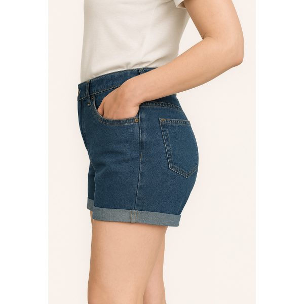 Womens Jean Shorts High and Mid Rise Distressed Mom Denim Shorts in Dark Blue