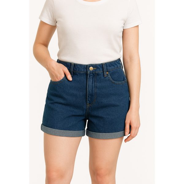 Mid Waisted Dark Blue Women Denim Shorts, Cute and Comfortable for Everyday Wear