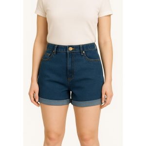 Womens Jean Shorts High and Mid Rise Plus Size Baggy Denim Shorts in Dark Blue