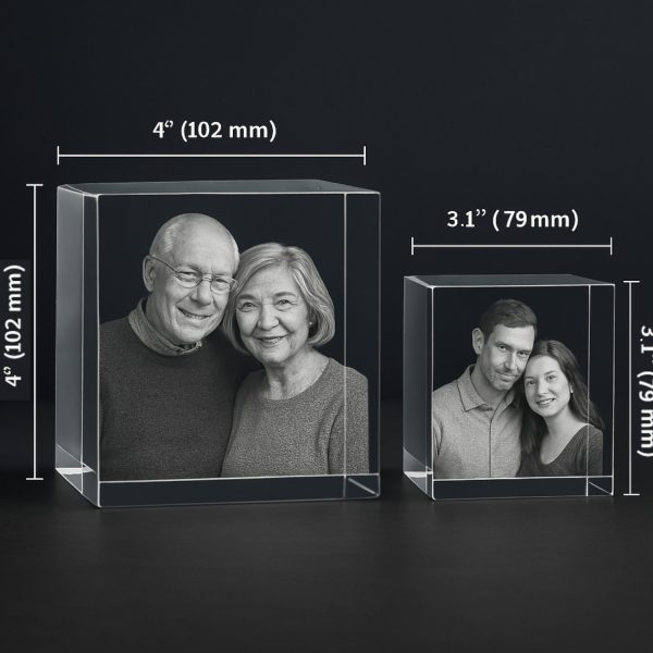 Customized Glass 3D Laser Etched Picture in a Crystal Cube, Wedding Gift for Couples
