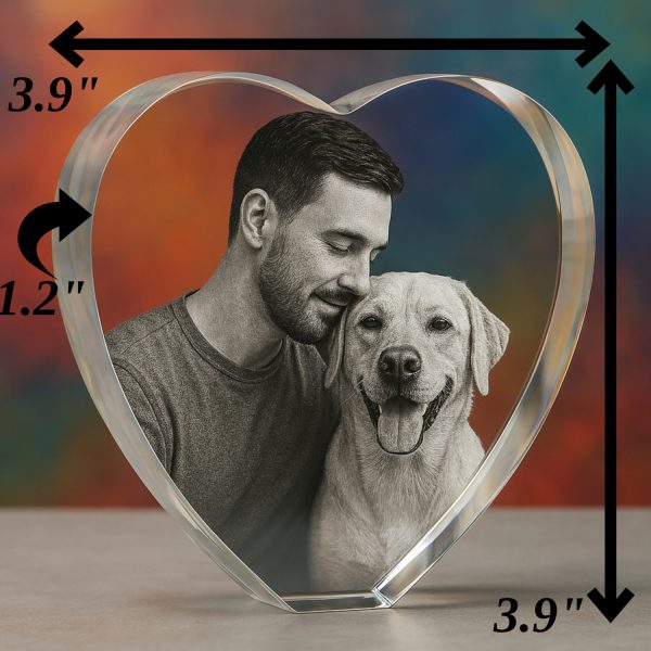 Customized Glass 3D Laser Etched Picture in a Heart Frame for Special Occasions