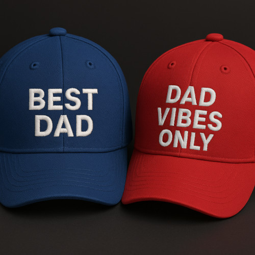 Custom blue and red embroidery caps for Father’s Day 2025