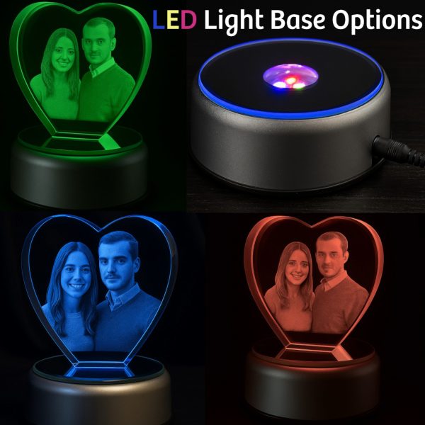 LED light base multicolor for heart 3d crystal photos