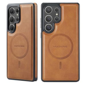 Samsung Galaxy S25 Ultra Case Magnetic Protective Leather Phone Case, Compatible with MagSafe brown